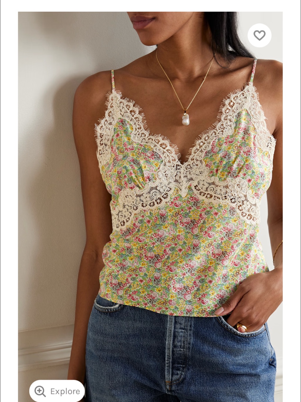 Doen Neria Corded Lace-Trimmed Floral-Print Silk-Satin Camisole